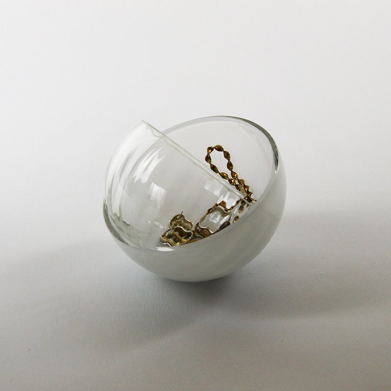 Jewelry Box in Beige, Moire Collection, Hand-Blown Glass by Atelier George