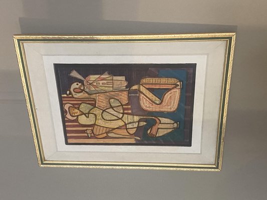 JF Fabre, Composition, 1970s, Small Painting, Framed-TEP-1720323