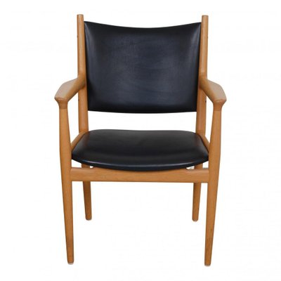 Jh 713 Armchair in Black Leather and Oak Frame by Hans J Wegner-MTD-1400445