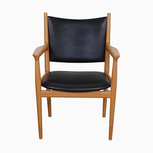 Jh 713 Armchair in Black Leather and Oak Frame by Hans J Wegner-MTD-1400445