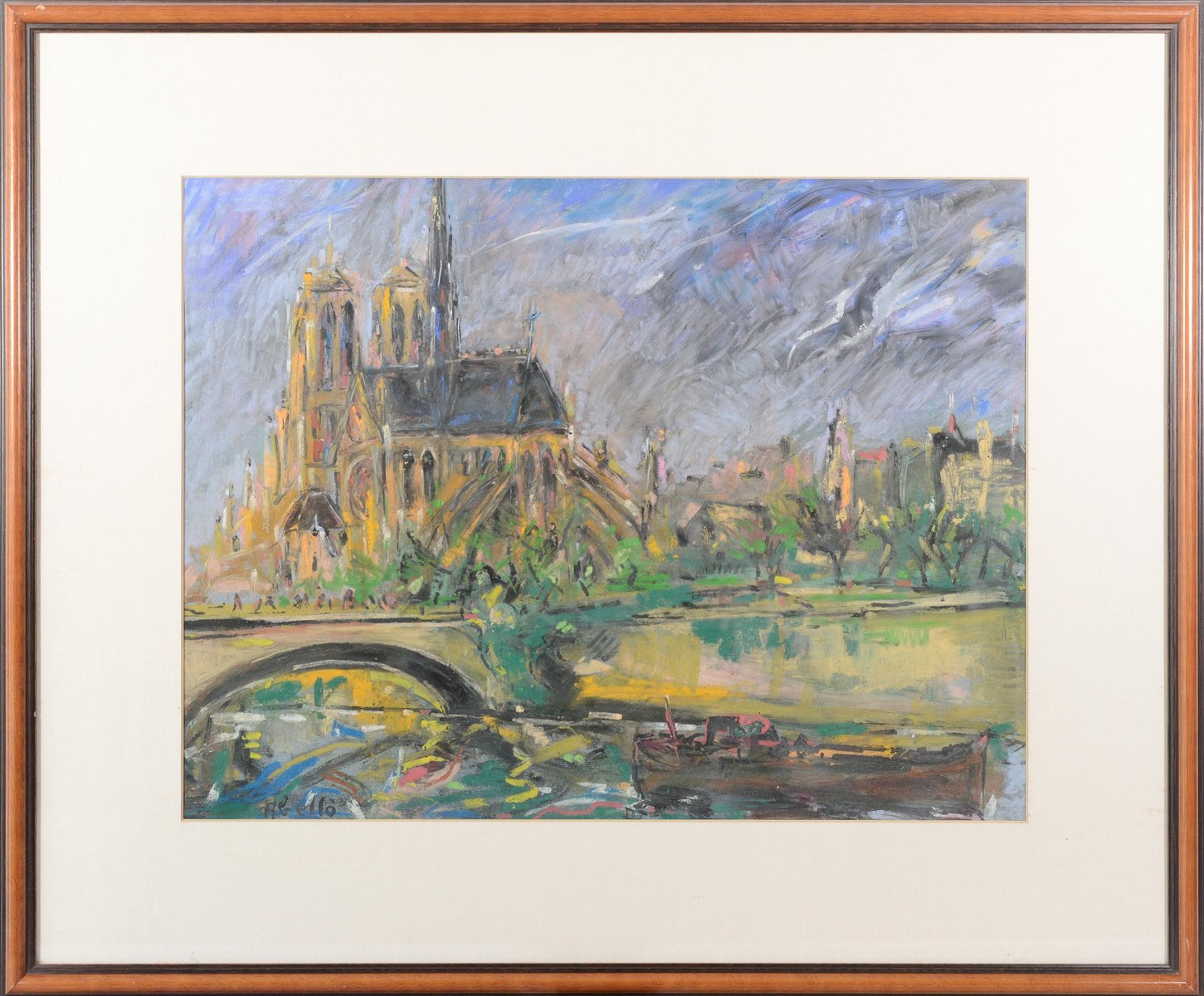 Joan Abelló i Prat, Seine and Notre-Dame De Paris, 1960s, Pastel