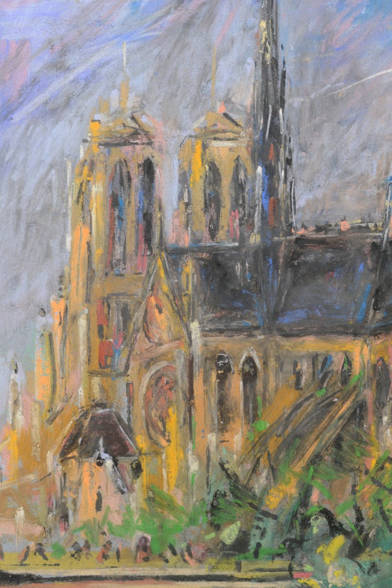 Joan Abelló i Prat, Seine and Notre-Dame De Paris, 1960s, Pastel