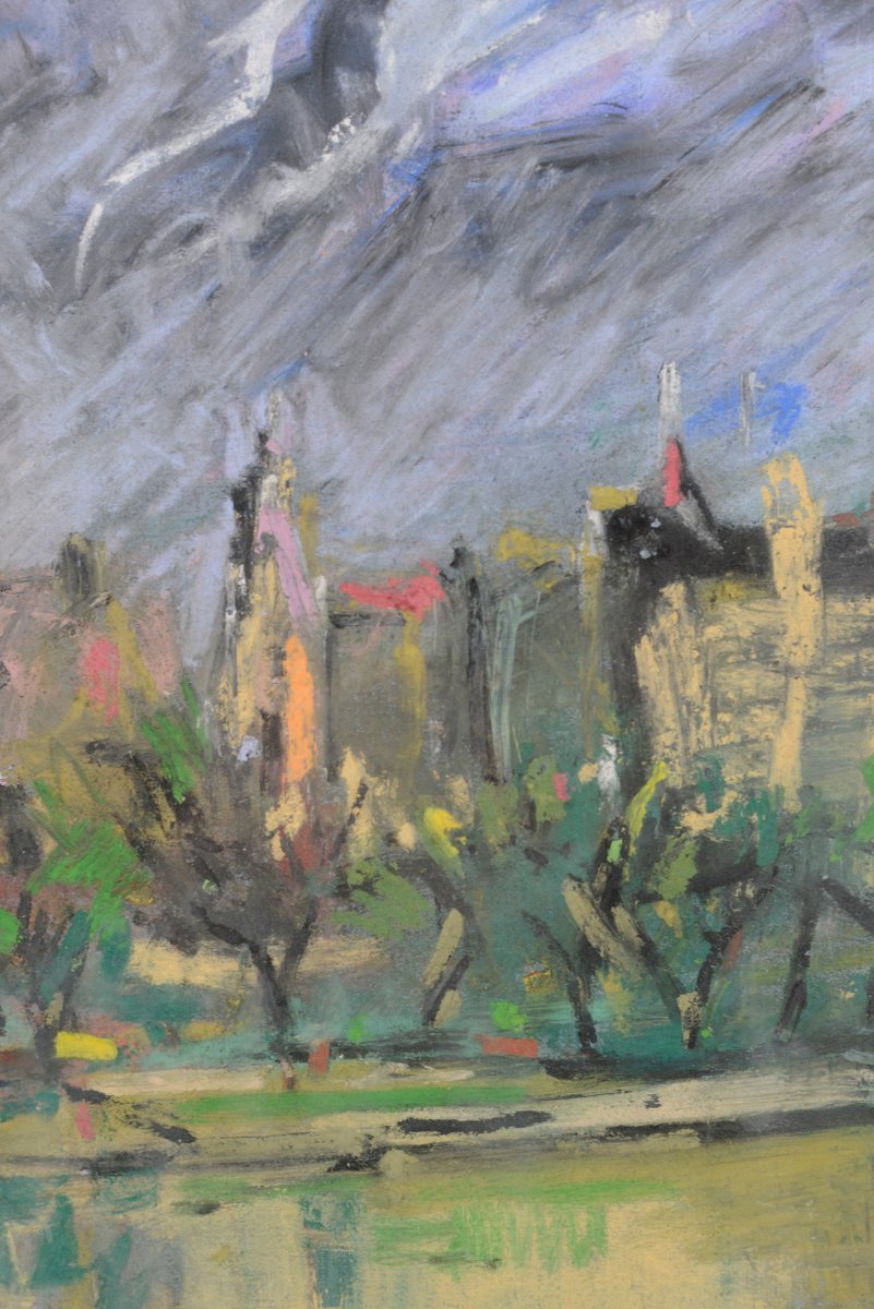 Joan Abelló i Prat, Seine and Notre-Dame De Paris, 1960s, Pastel