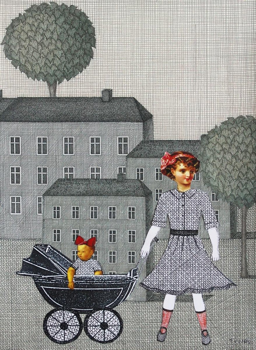 Joanna Wiszniewska Domańska, Paper Town - Girl with a Stroller, 2017