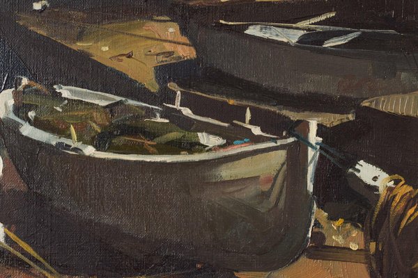 Joaquim Busquets Gruart, Post Impressionist Fishing Boats, 1979, Oil on Canvas, Framed-AOI-1115635