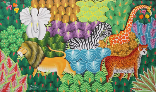 Joel Gauthier, Animals in the Jungle, Acrylic on Canvas, 1990s