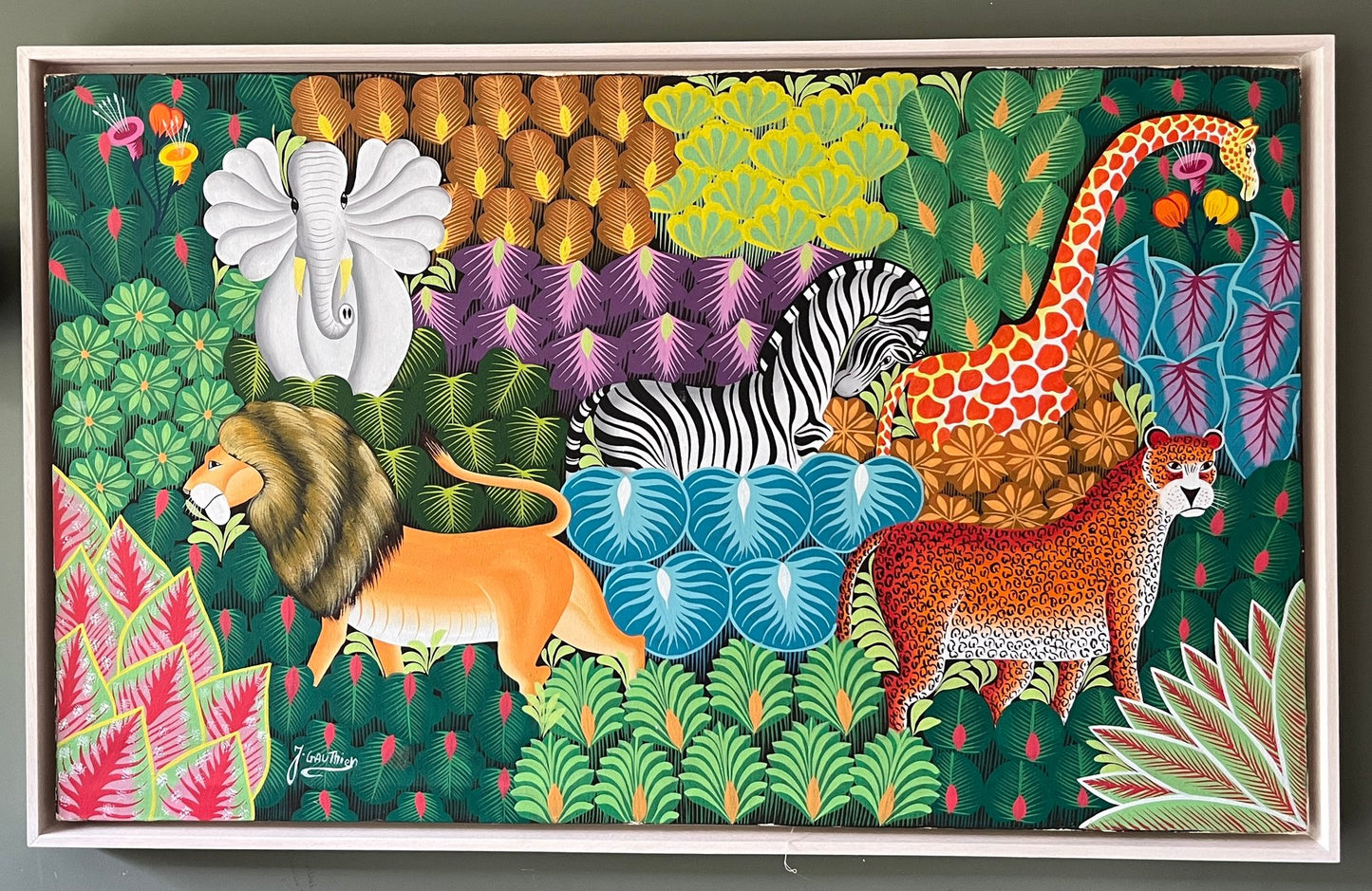 Joel Gauthier, Animals in the Jungle, Acrylic on Canvas, 1990s