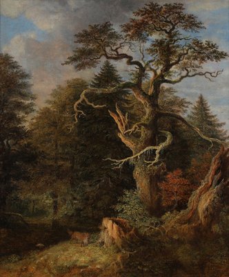 Johann Jakob Dorner, Forest Landscape with Fox, Munich Painter, Oil on Cardboard-QFT-2031442