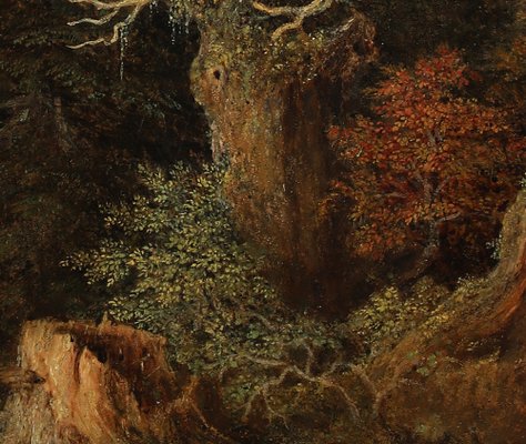 Johann Jakob Dorner, Forest Landscape with Fox, Munich Painter, Oil on Cardboard-QFT-2031442