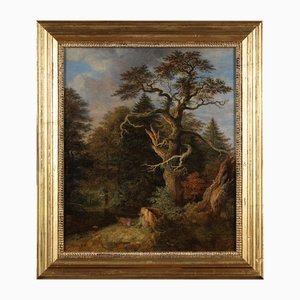 Johann Jakob Dorner, Forest Landscape with Fox, Munich Painter, Oil on Cardboard-QFT-2031442