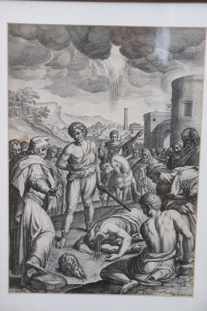 Johann Sadeler I, The Beheading of St. Paul, Engraving, 16th Century, Framed