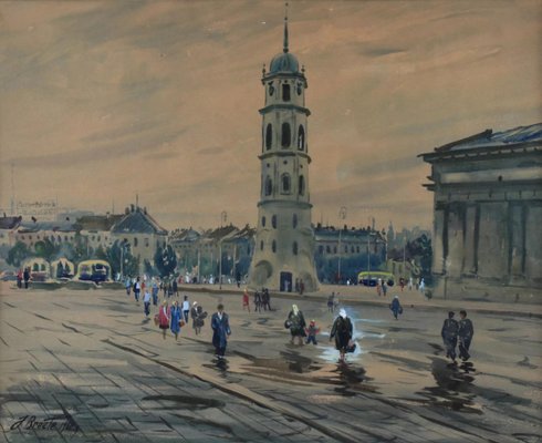 John Brekte, Vilnius, 1980s, Watercolor on Paper, Framed-WMV-1127672