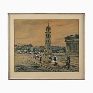 John Brekte, Vilnius, 1980s, Watercolor on Paper, Framed-WMV-1127672