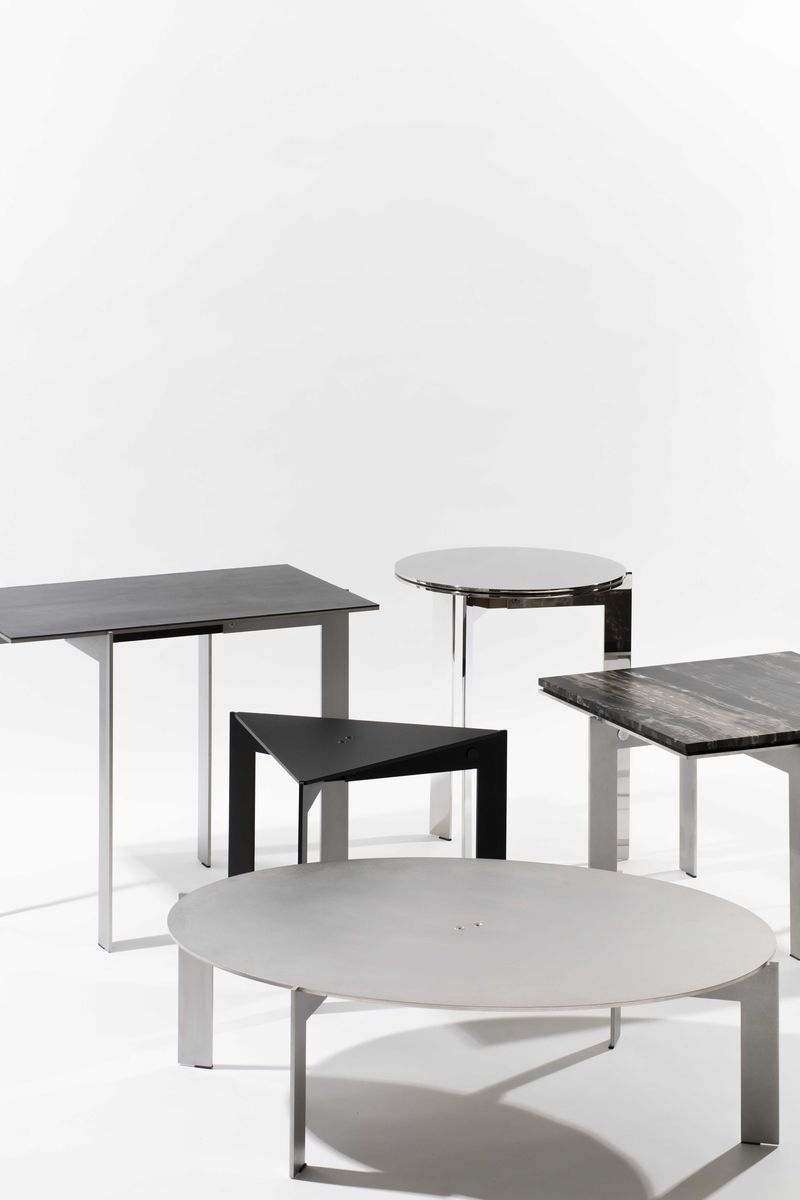 Joined R50.4 Stainless Steel Side Table with Leather Top by Barh