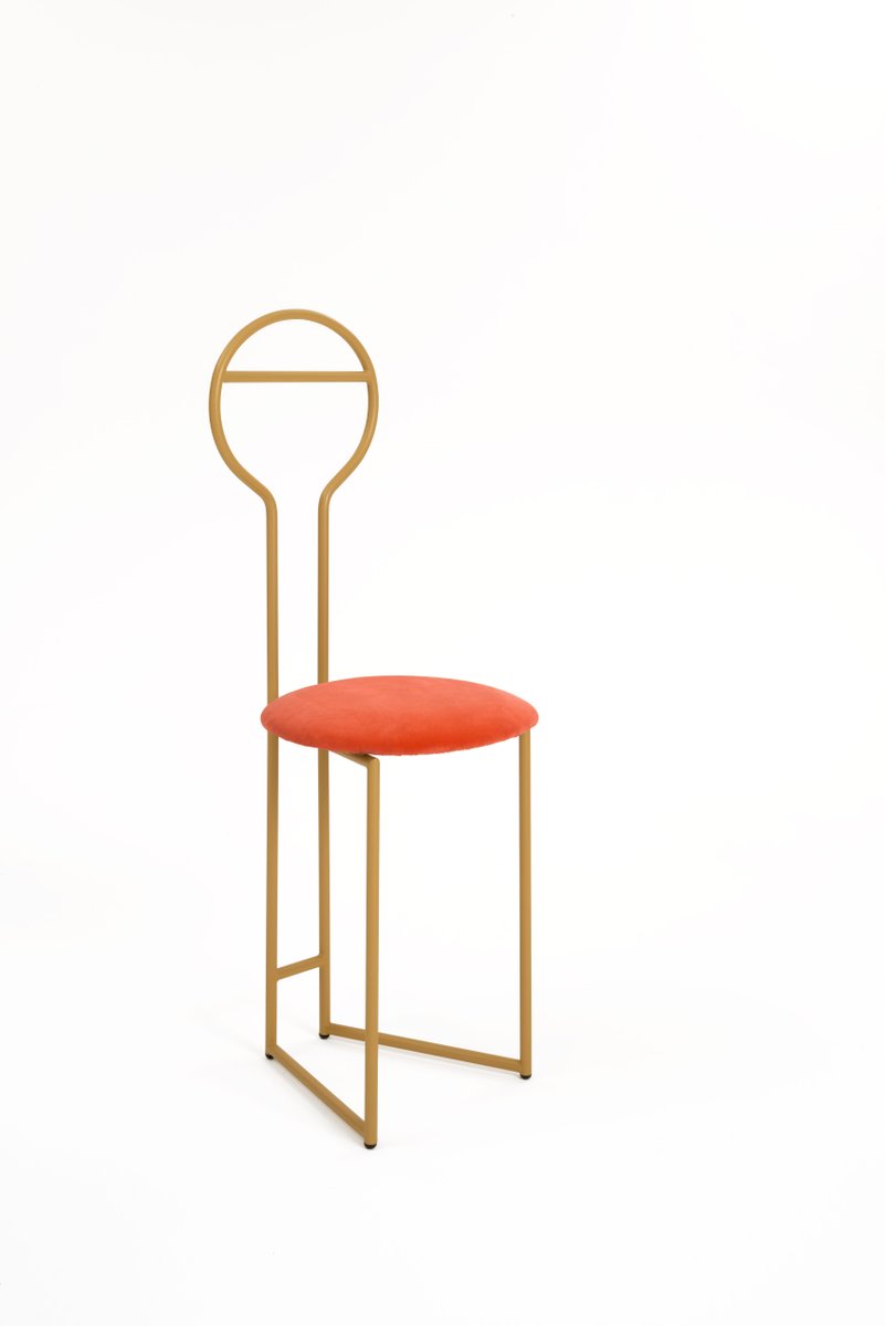 Joly IV Chairdrobe - High Back Gold Lacquered Metal Structure with Upholstered Seat in Orange Italian Velvet