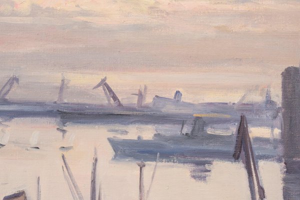 Jose Pomes Abella, Barcelona Port, 1975, Oil on Canvas, Framed-AOI-1106687