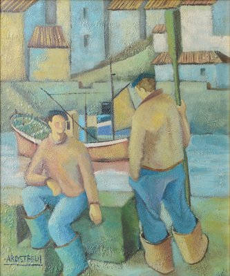 Jose Ramon Arostegui, Two Fishermen, 1970s, Oil on Canvas-AOI-1813077