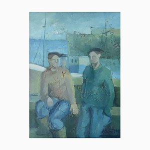 Jose Ramon Arostegui, Two Fishermen, 1970s, Oil on Canvas-AOI-1813078