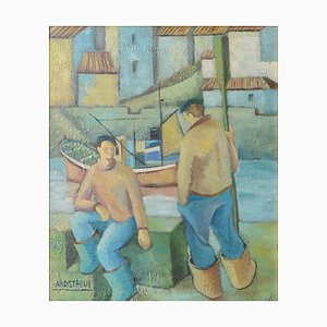 Jose Ramon Arostegui, Two Fishermen, 1970s, Oil on Canvas-AOI-1813077