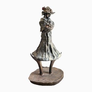 José Tomás Navarro, Girl in Dress with Basket, 1960s, Bronze-TCS-1417226