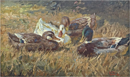 Josef Woldemar Keller-Kühne, Ducks, 1950s, Oil on Canvas, Framed