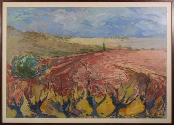 Josep Ma Pinto, Landscape with Vines, Mid-20th Century, Oil on Board-AOI-1106868