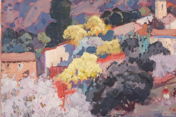 Josep Mas Pou, Almond Blossom Landscape, Mid-20th Century, Oil on Canvas-AOI-1106801