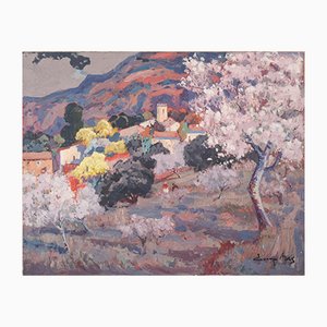 Josep Mas Pou, Almond Blossom Landscape, Mid-20th Century, Oil on Canvas-AOI-1106801