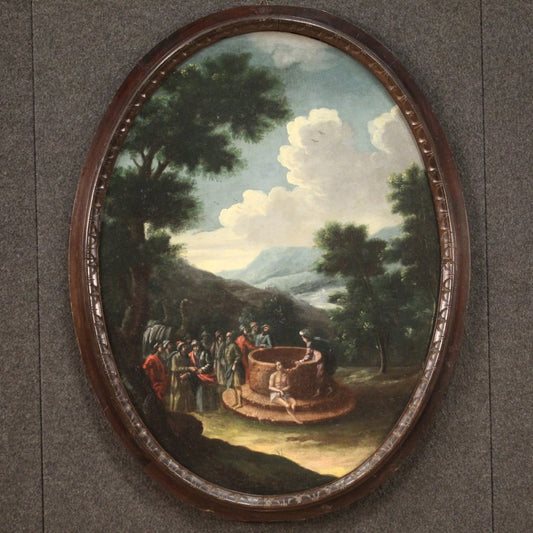 Joseph at the Well, 1721, Oval Oil on Canvas, Framed