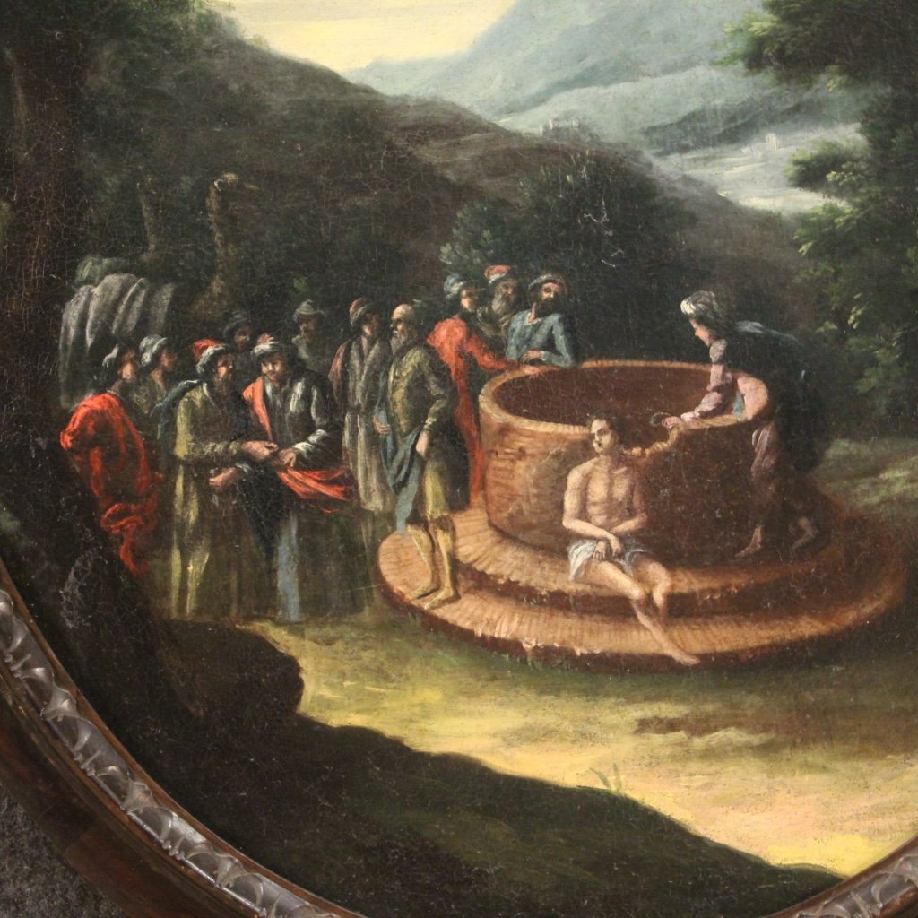 Joseph at the Well, 1721, Oval Oil on Canvas, Framed