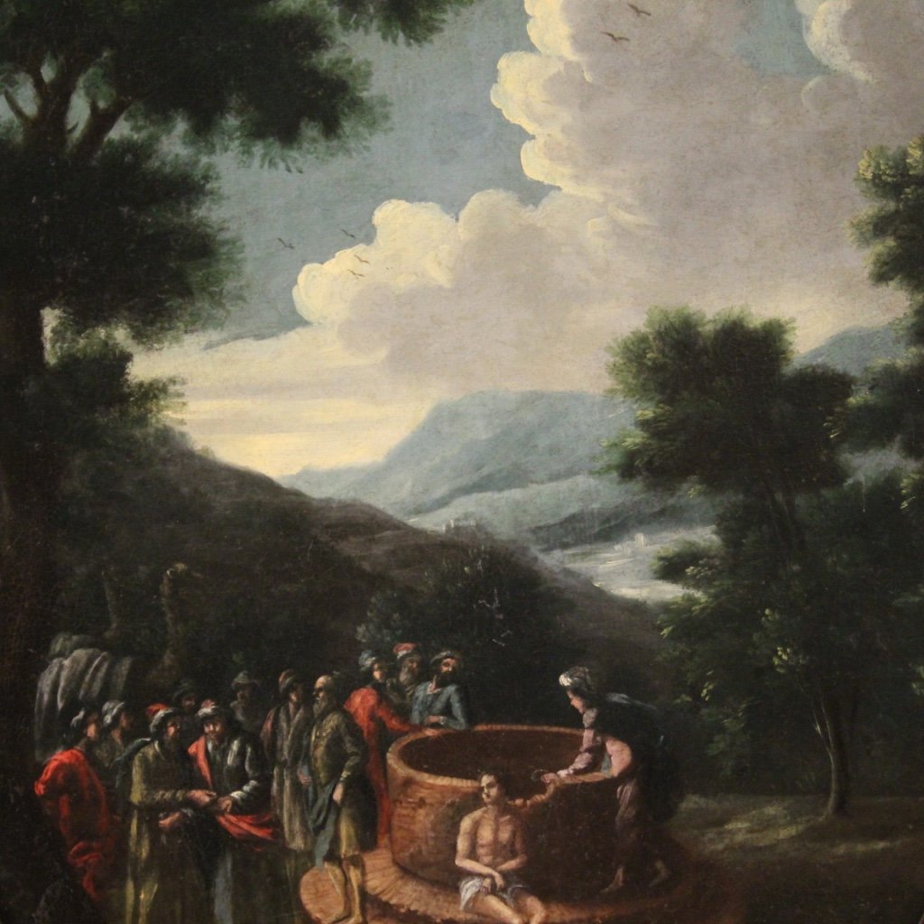 Joseph at the Well, 1721, Oval Oil on Canvas, Framed