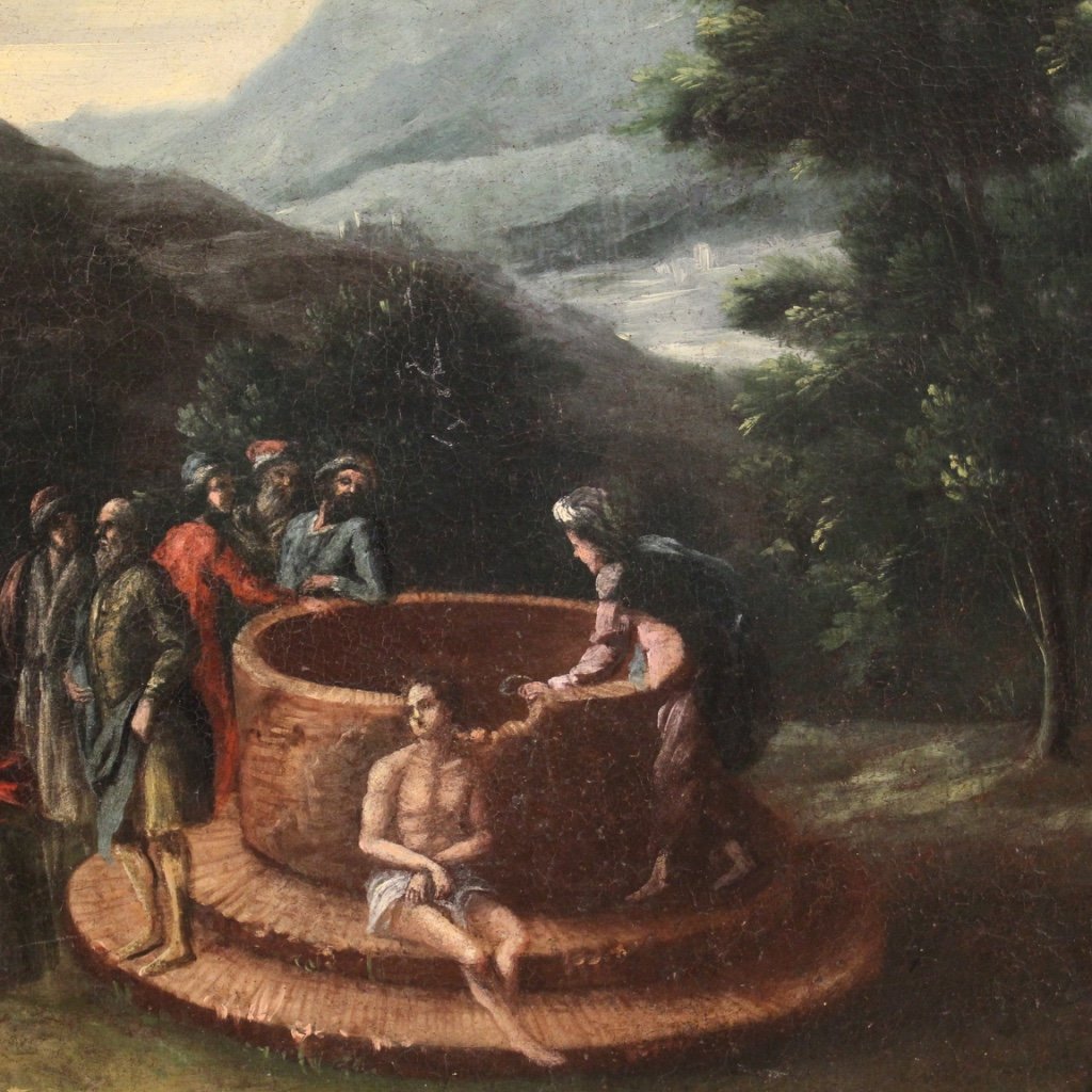 Joseph at the Well, 1721, Oval Oil on Canvas, Framed