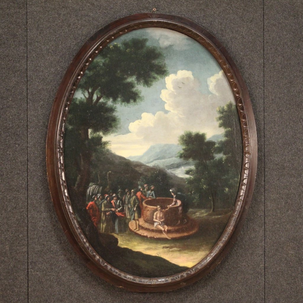 Joseph at the Well, 1721, Oval Oil on Canvas, Framed