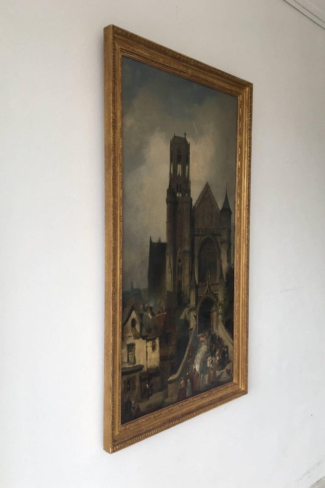 Joseph Bles, Church Scene, 1800s, Oil on Canvas, Framed