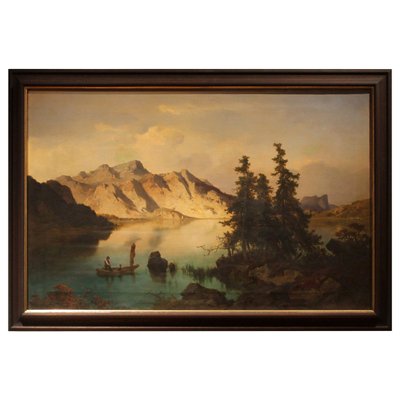 Joseph Brunner, Austrian Landscape with Lake and Mountain Painting, 1869, Oil on Canvas, Framed-AXE-1433451