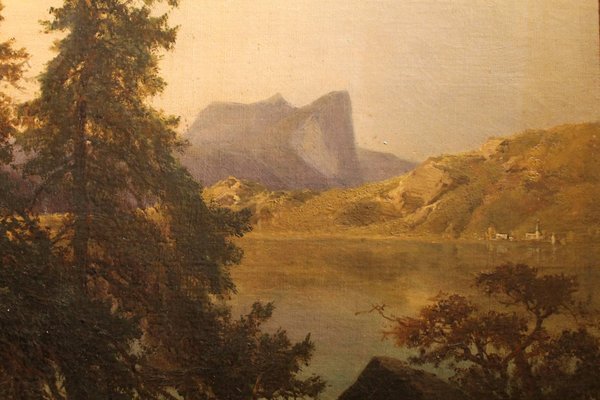 Joseph Brunner, Austrian Landscape with Lake and Mountain Painting, 1869, Oil on Canvas, Framed-AXE-1433451