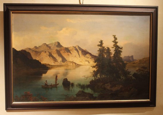 Joseph Brunner, Austrian Landscape with Lake and Mountain Painting, 1869, Oil on Canvas, Framed-AXE-1433451