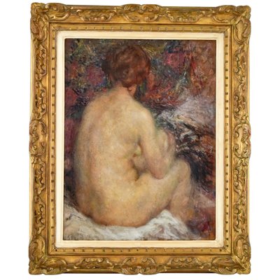 Joseph Louis Lamberton, Impressionist Painting of a Seated Nude, 20th-Century, Oil, Framed-KTN-1251465