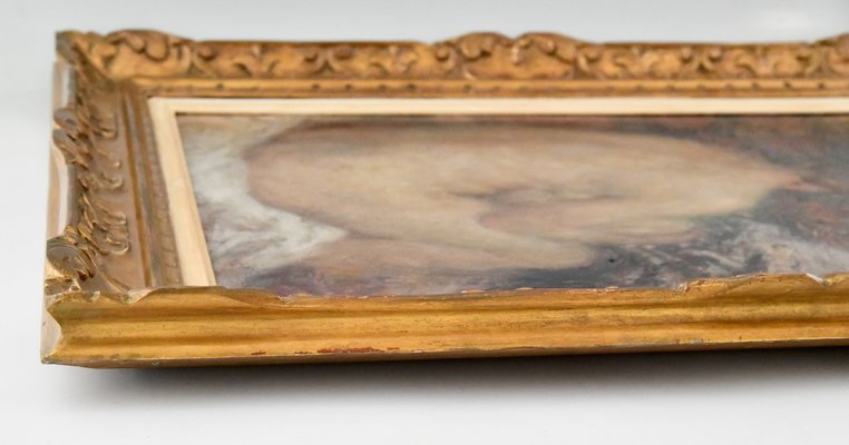 Joseph Louis Lamberton, Impressionist Painting of a Seated Nude, 20th-Century, Oil, Framed-KTN-1251465