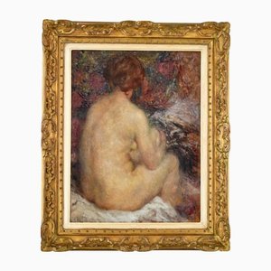 Joseph Louis Lamberton, Impressionist Painting of a Seated Nude, 20th-Century, Oil, Framed-KTN-1251465