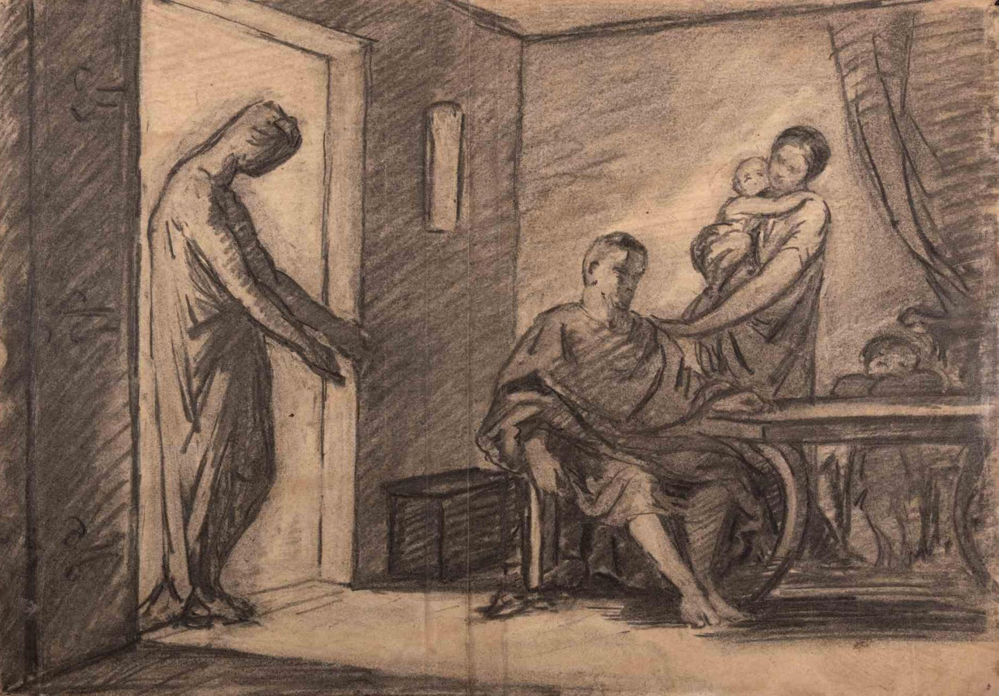 Joseph Mezzara, The Visit, Original Drawing, Mid-19th-Century