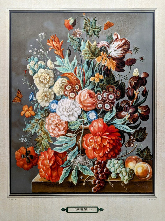 Joseph Nigg, Still Life with Flowers, Fruits and Butterflies, Original Lithograph, 1943