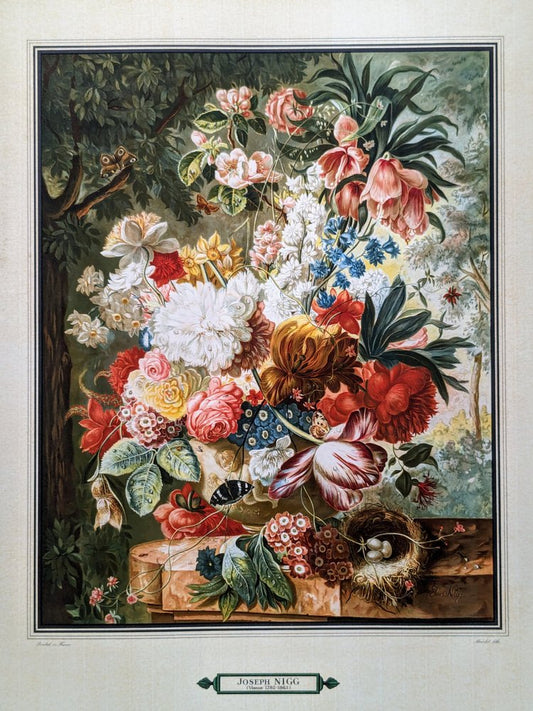 Joseph Nigg, Still Life with Flowers, Nest and Butterflies, Original Lithograph, 1943