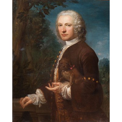 Joshua Reynolds, Portrait of a Gentleman with Dog, 1700s, Oil on Canvas-BEW-2022801