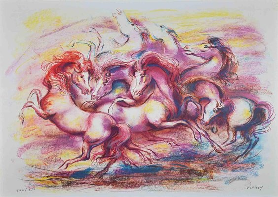 Jovan Vulic, The Dance of Horses, Original Lithograph, 1980s-ZCI-1257802