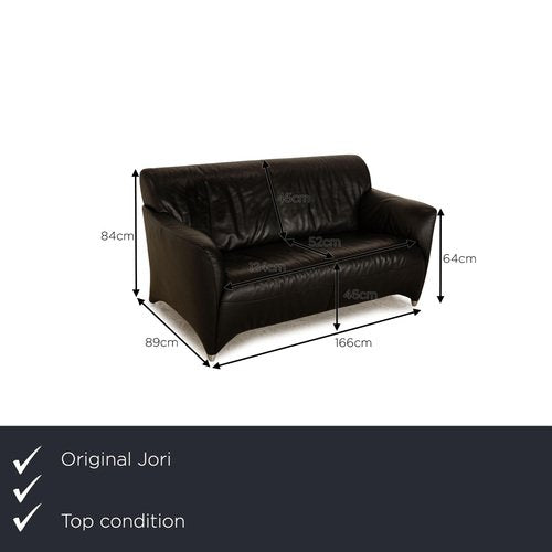 JR 3200 Leather Two-Seater Black Sofa from Jori