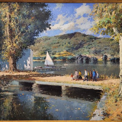 Juan de Palau, Lake of Bañolas, 1950s, Oil on Canvas-NUC-2024472