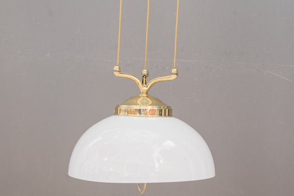 Jugendstil Adjustable Chandelier with White Opaline Glass, 1900s-SPD-733417