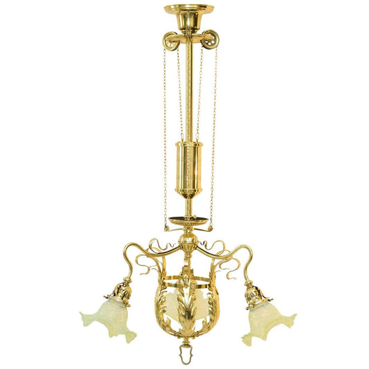 Jugendstil Adjustable Flower Chandelier with Pallme-König Glass Shades