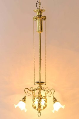 Jugendstil Adjustable Flower Chandelier with Pallme-König Glass Shades-SPD-930937